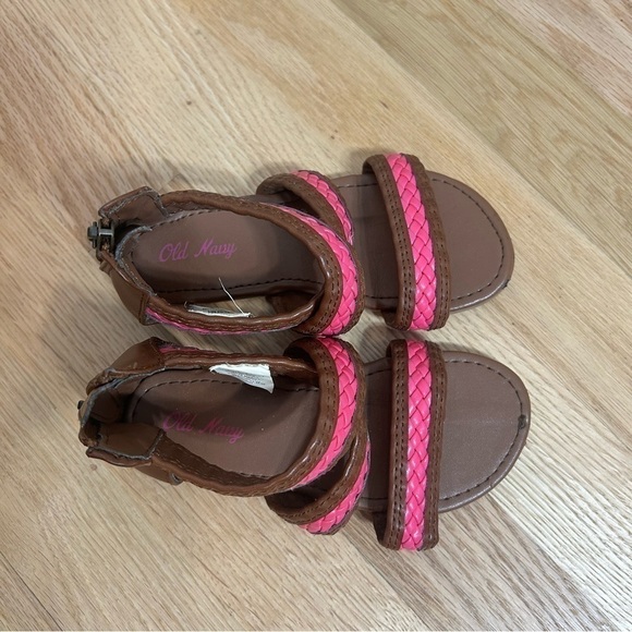 Old Navy Gladiator Sandals Sz 10 Brown Pink Open Toe Kids Toddler Girls - Picture 4 of 8
